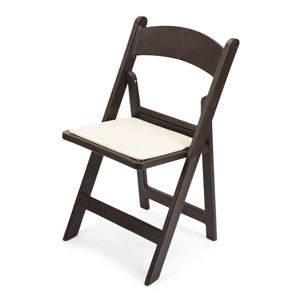 Atlas Commercial Products TitanPRO Dark Brown Resin Folding Chair with Ivory Pad RFC6DBRIV - main